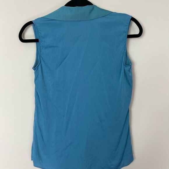 #129 ELLIE TAHARI silk teal sleeveless blouse - Picture 8 of 8